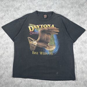 Vintage 3D Emblem Daytona Bike Week '96 Gator Faded Black Mens XL T-Shirt